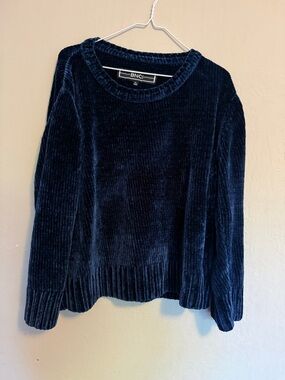Bnci Velvet Ribbed Crewneck xl Sweater Navy Blue velour extra large A17